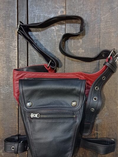 czarno bordowa saszetka torba na pas nogę udo motocyklowa