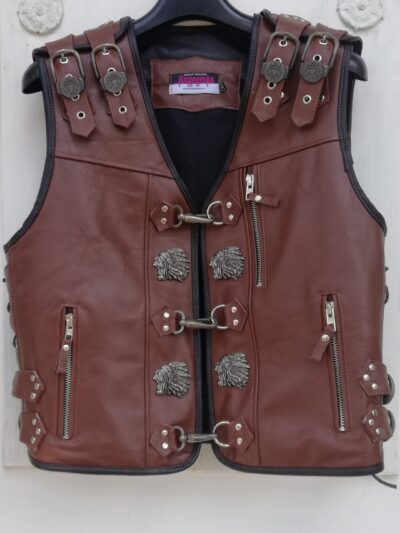 kamizelka skórzana motocyklowa brąz Indianin