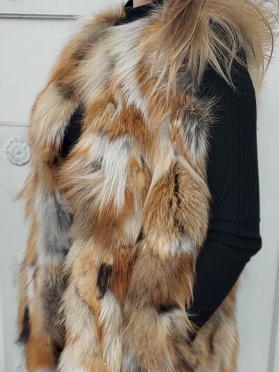 kamizelka z naturalnych lisów ruda długa jesień zima