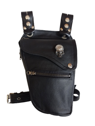 skórzana czarna torba saszetka na nogę motocyklowa leather drop bag leder tasche