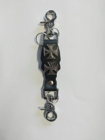 skórzany brelok do paska kluczy czarny z krzyżem maltańskim