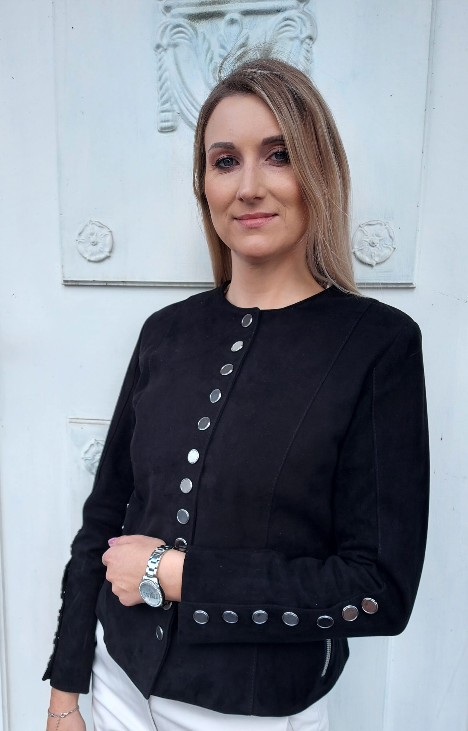 czarny skórzany żakiet damski welur marynarka chanelka na guziki s m l xl (1)