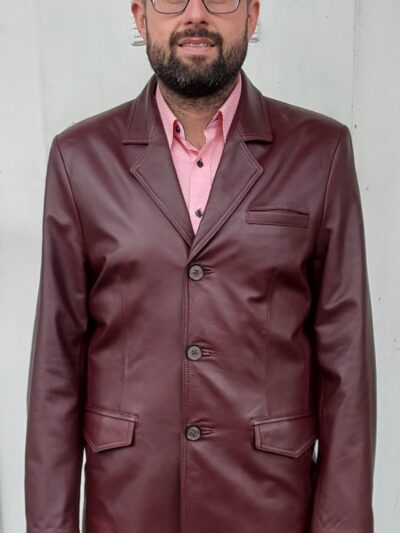 bordowa skórzana marynarka męska klasyczna