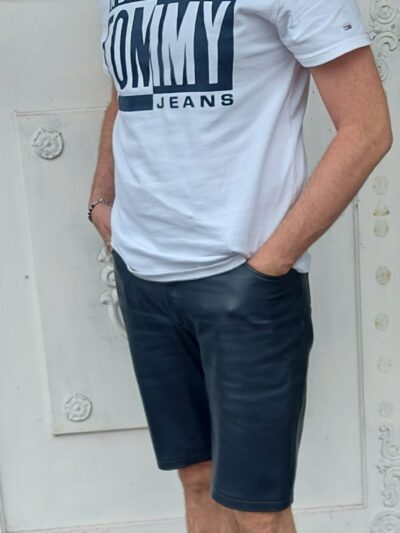 czarna skórzana kamizelka męska spodenki szorty m l xl