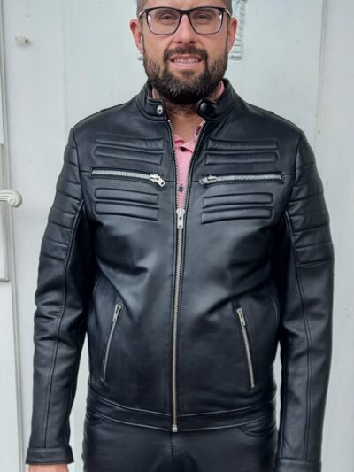 czarna skórzana kurtka męska sportowa klasyczna