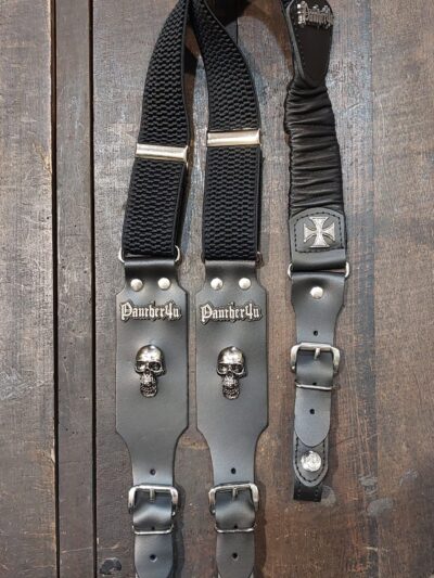 czarne skórzane szelki motocyklowe czaszka