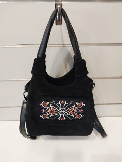 skórzana torebka damska city bag welur czarna etno boho