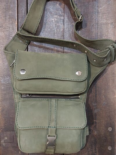 zielona khaki torba saszetka na pas nogę biodro motocyklowa (1)