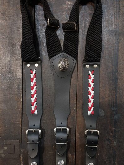 szelki skórzane motocyklowe polska made in poland czarne biało-czerwone orzeł w koronie