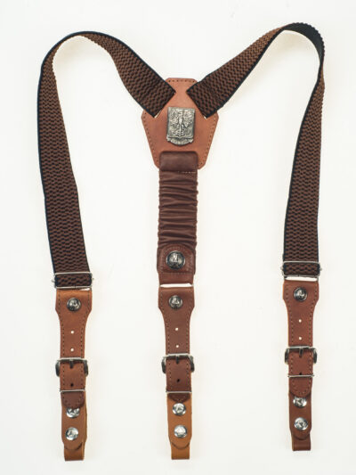 brązowe skórzane mocne szelki motocyklowe polska orzeł w koronie