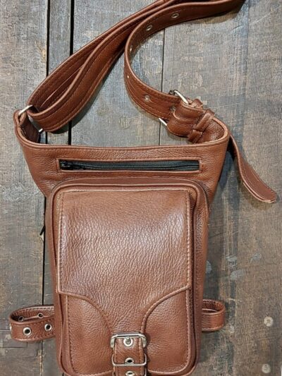 torba saszetka na nogę brązowa mocna skórzana torba na pas motocyklowa