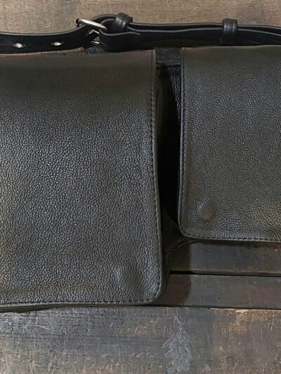 podwójna skórzana saszetka biodrowa na pas nogę udo czarna motocyklowa