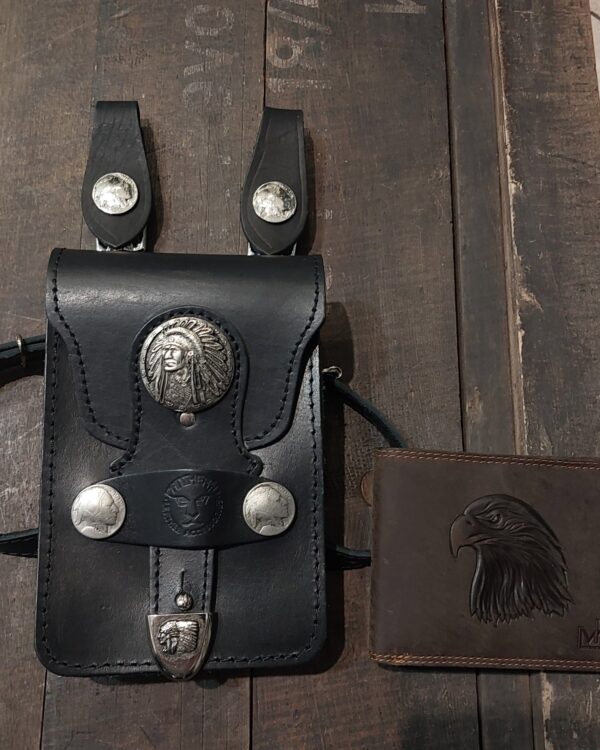 czarna saszetka na pasek Indianin 1 skórzana motocyklowa leather waist bag