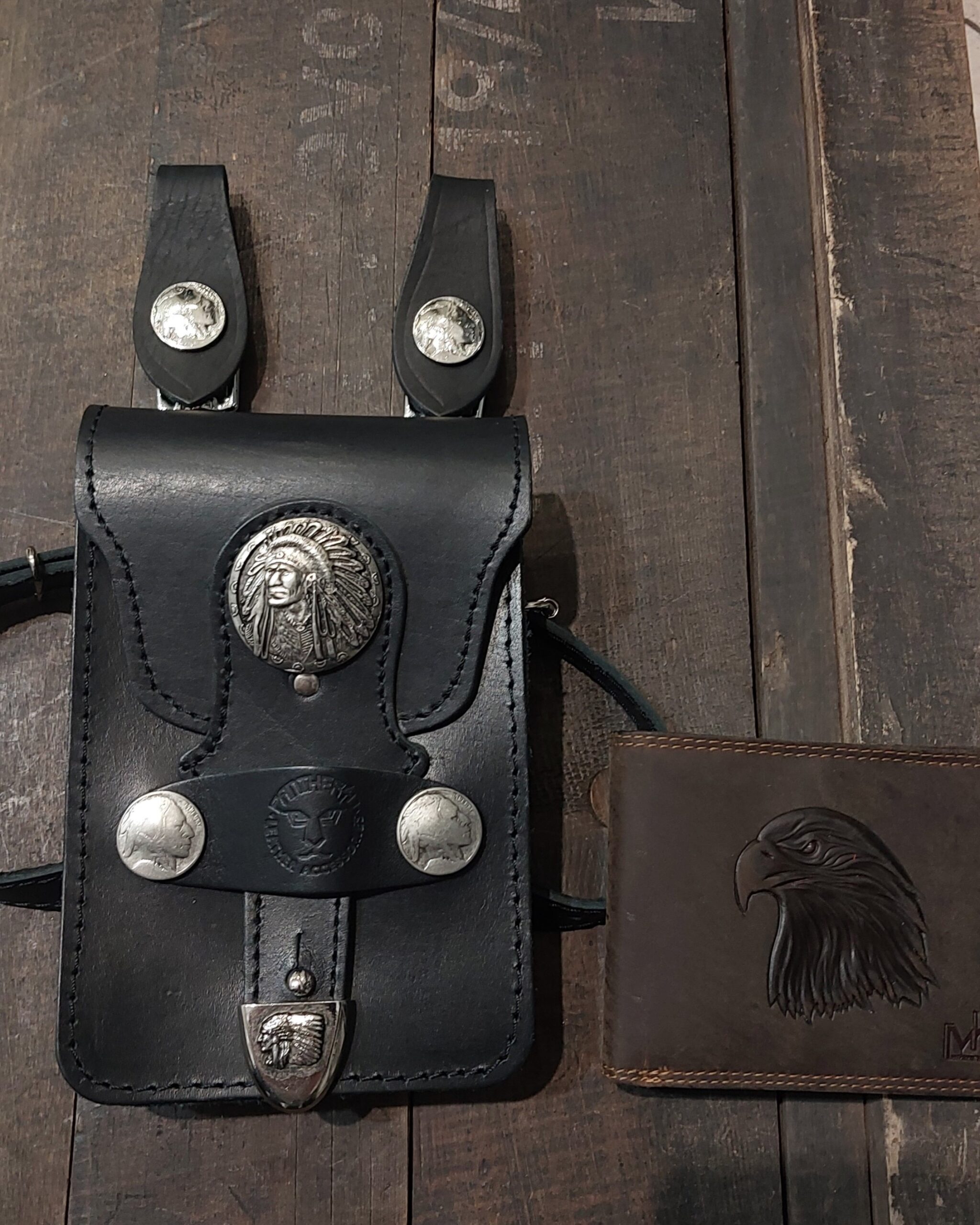 czarna saszetka na pasek Indianin 1 skórzana motocyklowa leather waist bag