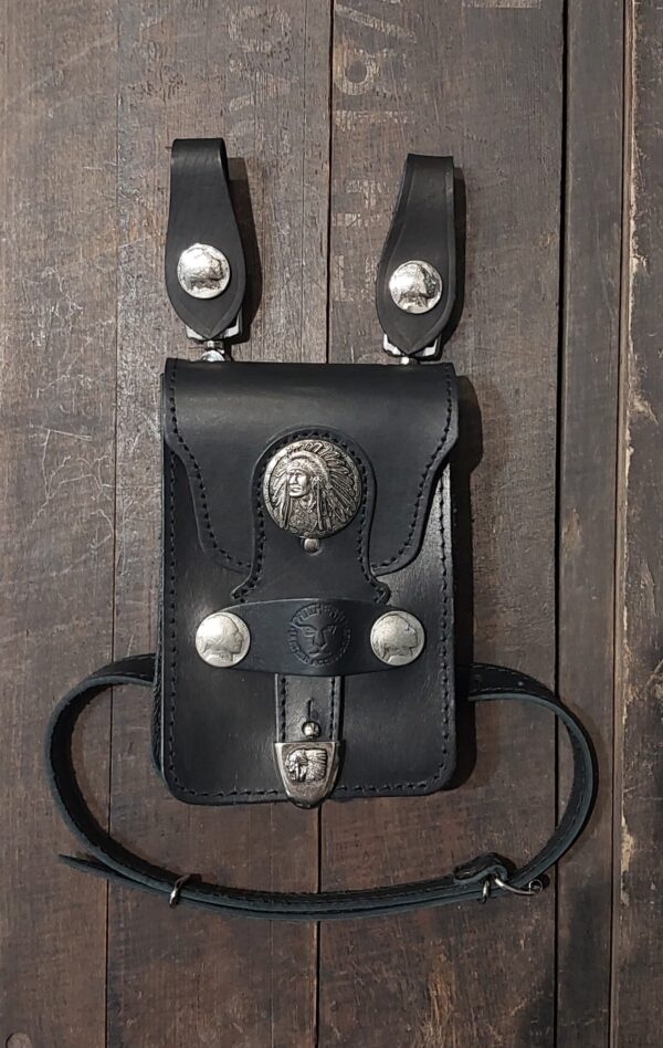 czarna saszetka na pasek Indianin skórzana motocyklowa leather waist bag