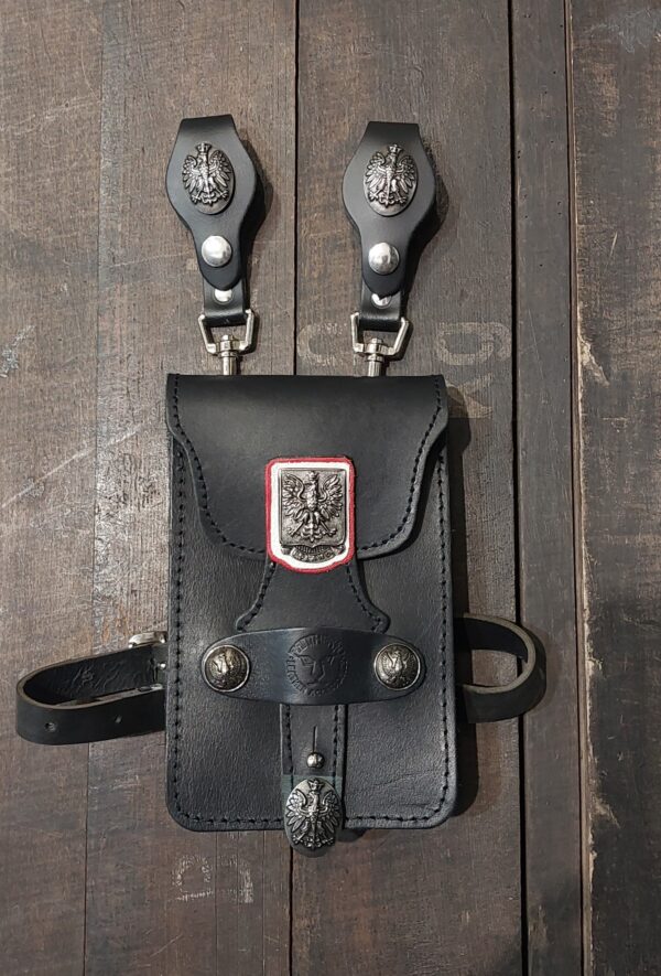 czarna saszetka na pasek orzeł w koronie skórzana motocyklowa leather waist bag