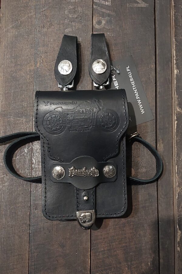 czarna saszetka na pasek panther4u motocykl skórzana motocyklowa leather waist bag