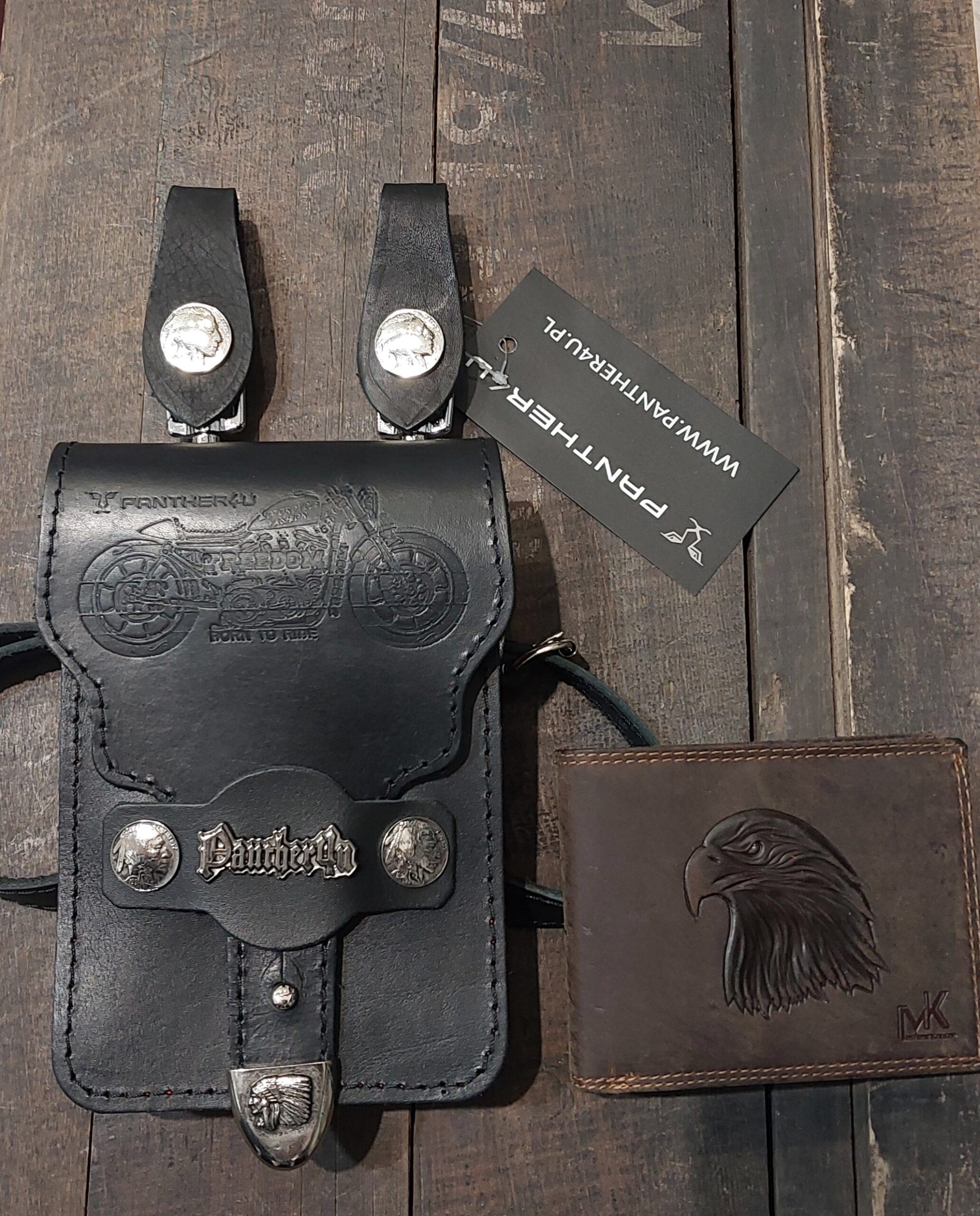 czarna saszetka na pasek panther4u motocykl skórzana motocyklowa leather waist bag1