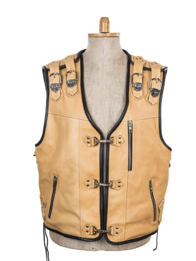 skórzana kamizelka motocyklowa karabińczyki