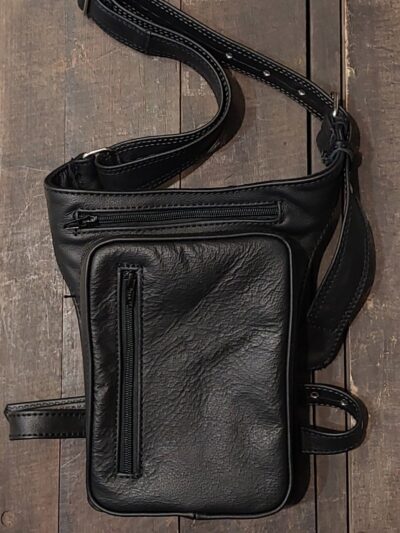 czarna saszetka biodorowa motocyklowa skórzana nerka na pas nogę zamek