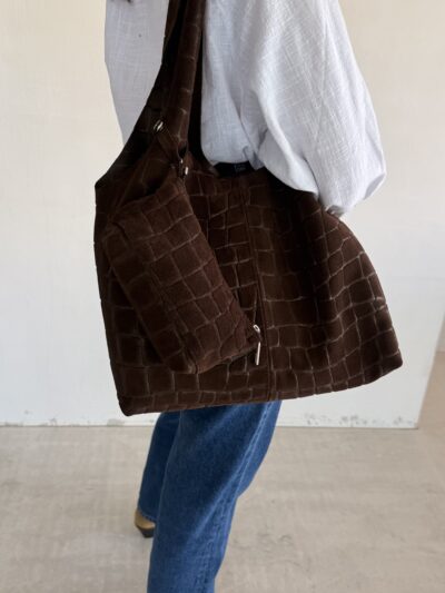 brązowa skórzana torebka zamsz shopper