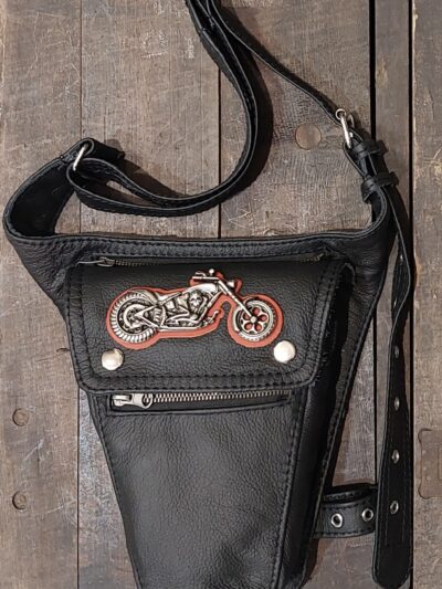 skórzana saszetka biodrowa motocyklowa czarna chopper na pas nogę