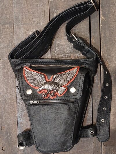 skórzana saszetka biodrowa motocyklowa czarna chopper na pas nogę