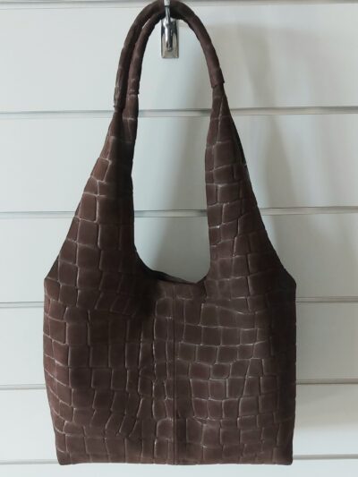 skórzana torebka damska brązowa na ramię zamsz