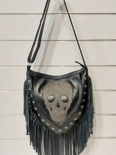 czarna torebka damska z frędzlami czaszka rock punk metal emo duża